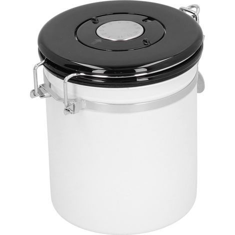Boîte de rangement pour café en acier inoxydable avec cuillère, pot étanche à valve, blanc, 1,8L (1/5)
