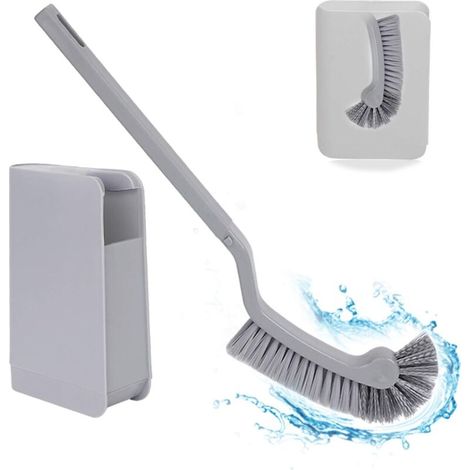 Brosse WC avec support, brosse de salle de bain compacte et fine pour le rangement de la salle de bain - Brosse WC robuste, ensemble de nettoyage en profondeur (gris)