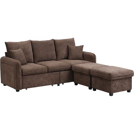 Canapé d’angle multifonctionnel en U 3 places avec rangements, tiroirs et poufs avec espace de stockage - revêtement en chenille (1/5)
