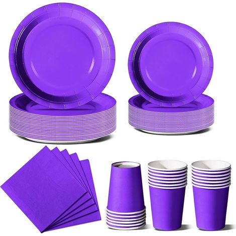 96Pcs Violet Vaisselle Jetable Anniversaire-24 Invités (1/5)