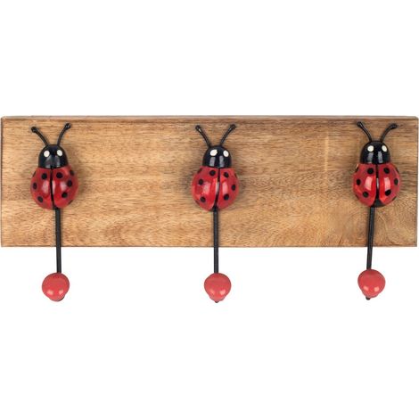 Perchero de pared de madera natural con 3 pomos 33 cm (1/2)