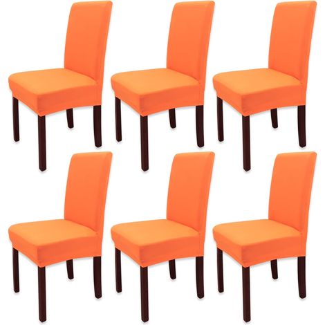 6 Pièces Housse de Chaise de Salle à Manger Élastique, Orange (1/5)