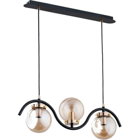 Alfa KORDA 3-Light Ceiling Pendant Lamp, Black Metal Frame with Gold Glass Globes, 90 cm Drop, 3x E14 Max 10W, Dimmable Hanging Light for Living Room, Dining Room, Bedroom (1/2)