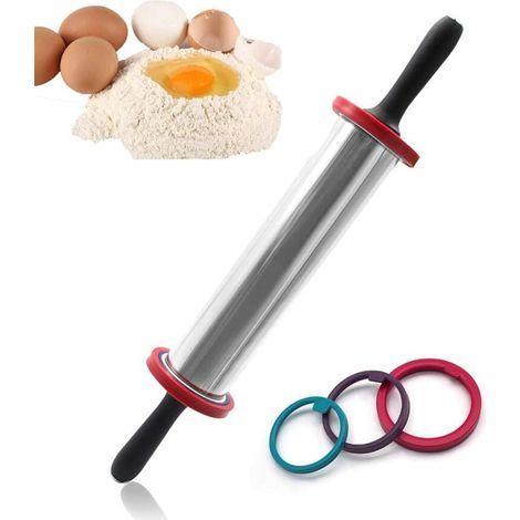 1 Rouleau à pâtisserie,Acier inoxydable,Réglable avec disques,Surface antiadhésive,Pour gâteaux et pizzas (1/5)