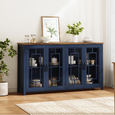 Buffet 160x40x86 cm en MDF bleu, avec rangement, gain de place pour cuisine, FloraGrace (1/5)