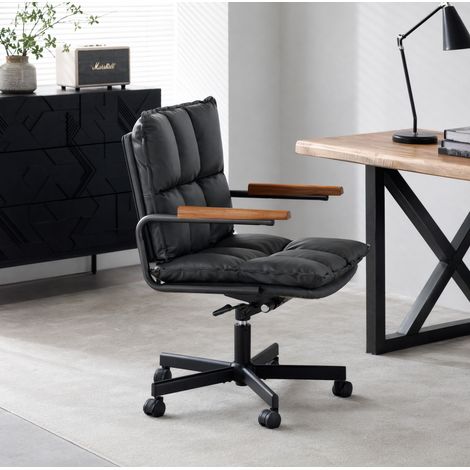 Chaise de bureau ergonomique en similicuir, hauteur réglable, pivotante à 360°, noire HAVRYA (1/5)