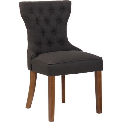 Chaise de salle à manger x 1 style Chesterfield dossier capitonné en velours gris foncé et pieds en bois clair 100003741