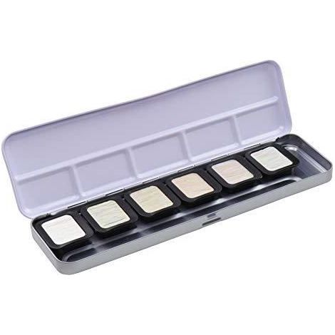 Finetec K-F8001 Lot de 6 gamelles de couleur 30 x 22 mm High Sparkle avec boîte en métal, caoutchouc arabique, pigments, métal