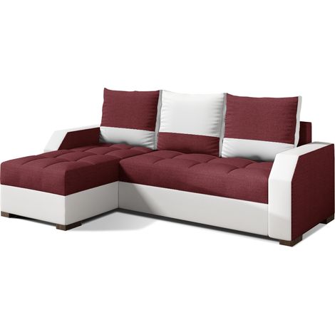 Canapé convertible angle réversible design tissu bordeaux et simili cuir blanc Zarky 250cm (1/5)