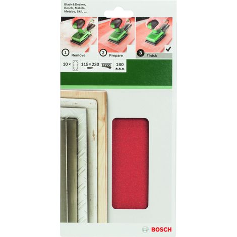 Set de feuilles abrasives 10 pièces ponceuse orbitale aléatoire taille 180 BOSCH 2609256B23 (1/2)