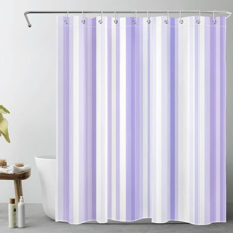 Rayures Violettes et Blanches Rideaux de Douche 150x200cm Art Abstrait de l’Ombre Rideaux de Bain avec Crochets,Moderne Extra Longue Imperméable Polyester Anti Moule Salle de Bain Décor (1/5)