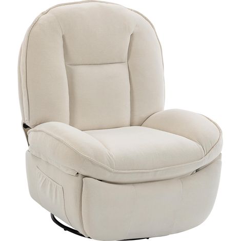 Fauteuil inclinable pivotant à bascule avec assise profonde, coussin de dossier épais, montage facile, couleur crème (1/5)