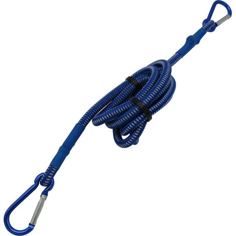 8MM X 1500MM Blue & White Striped Shock Cord With Aluminium Carbine Hooks - Multifilament Cover (1/5)