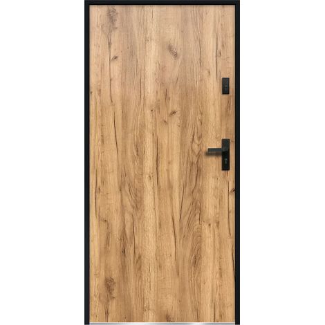 Porte d'entrée en acier pleine H207 x L100 cm effet chêne - épaisseur 55 mm - poussant gauche - AGUEDA