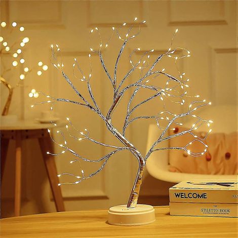 Lámpara de mesa con forma de bonsái, 108 LED, miniatura para árbol de Navidad, funciona con pilas/USB, ramas ajustables para decoración navideña del hogar. (1/5)