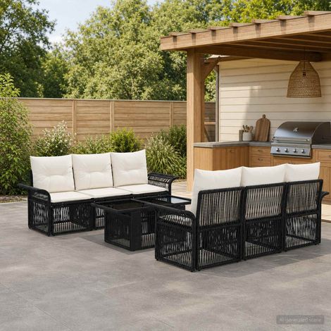 vidaXL Set Divano da Giardino 7 pz Nero e Bianco Crema polyrattan (1/5)