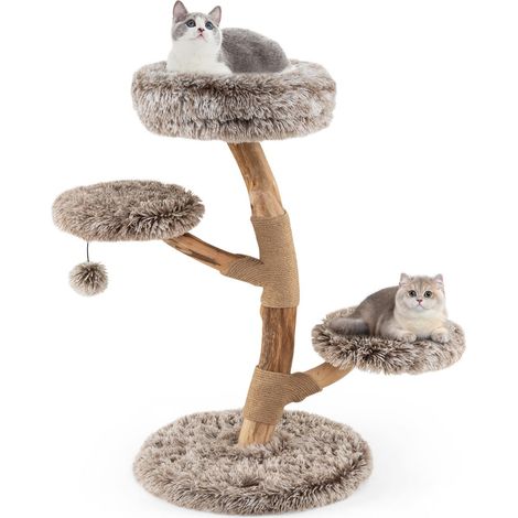 Robusto albero per gatti a 4 livelli 50 x 90 cm con comodo trespolo e tiragraffi in legno di pero naturale 200015334