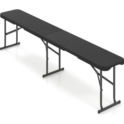 Folding Rattan-Look Beer Bench, Black, 182cm, Portable (1/5)