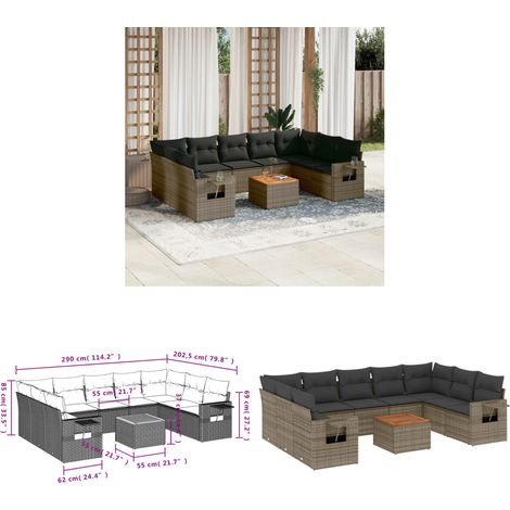 10-tlg. Garten-Sofagarnitur mit Kissen Grau Poly Rattan - Gartenmöbel Set - PE-Rattan Möbel - Outdoor Lounge - Esszimmergarnitur - Balkonmöbel - Home & Living (1/3)