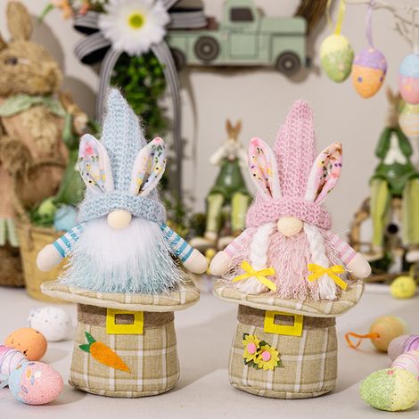 Gnome - Lapin Sans Visage - Décoration De Printemps Et De Pâques - Base Avec Chapeau - 29 X 16 Cm - 1 Pièce (1/5)