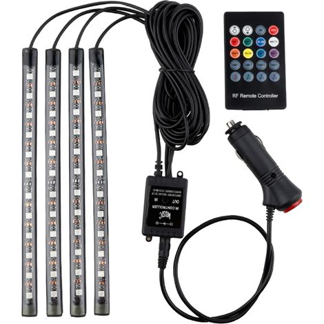 Bande LED pour voiture, kit d'éclairage intérieur LED multicolore (4 pièces, 36 LED DC 12V) avec fonction musicale, télécommande sans fil et fonction musicale activée par le son. (1/5)