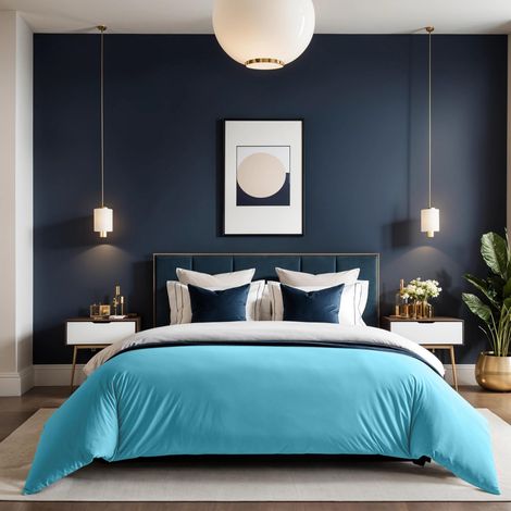 Housse de Couette Taille XXL - Turquoise Ranforce - 155 x 220 cm - 100% Coton - 155 Fils - Fermeture à Bouton - Lavable en Machine à 30 °C - Doux et Durable - Twin (1/5)