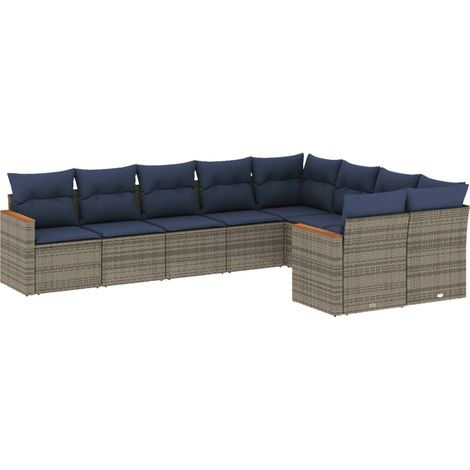 9-teiliges Gartensofa-Set mit Kissen, grau, Polyrattan vidaXL (1/5)