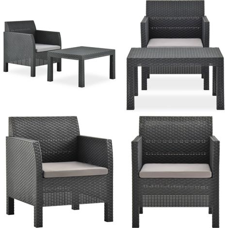 Salon de jardin 2 pcs avec coussin PP Rotin Anthracite - Salon De Jardin - Meuble Extérieur - Set De Salon - Fauteuil De Jardin - Table Basse - Home & Living (1/5)