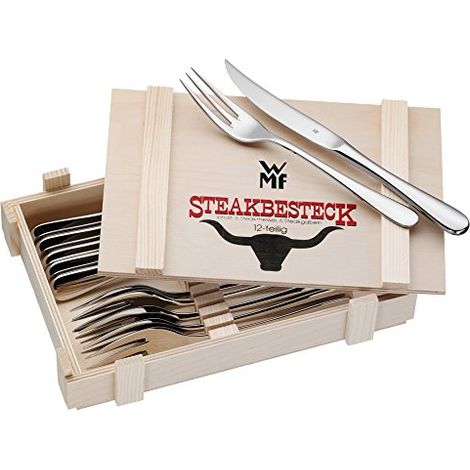 WMF Ranch set posate 6 persone in Acciaio Inox 18/10 Cromargan, 12 pezzi, Servizio Posate con 6 Forchette, 6 Coltelli da carne (1/4)