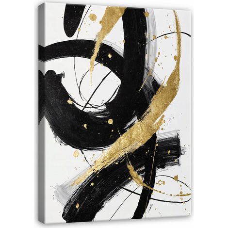 Leinwandbild Abstrakt Gold Glamour Schwarz, elegante Wanddeko für Schlafzimmer und Wohnzimmer, hochauflösender Druck, 40 x 30 cm