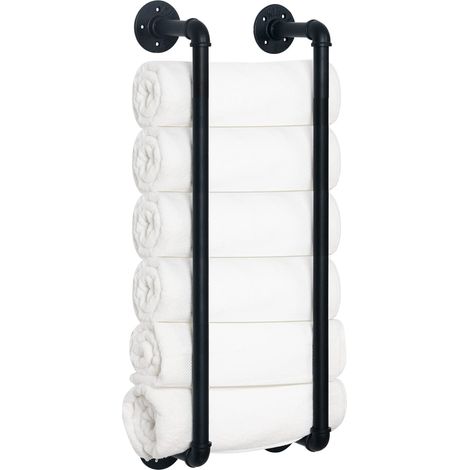 Porte-Serviettes en Forme de Tuyau Industriel, Support de Rangement de Serviettes de Salle de Bain de Style Vintage, Montage Mural, Noir Mat (1/5)