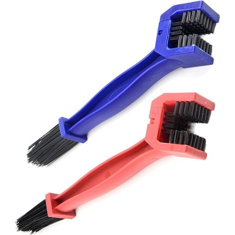 Juego de 2 herramientas para limpiar la cadena de la motocicleta: limpiador de cadena, cepillo para bielas limpieza bicicleta montaña (azul/rojo) (1/5)