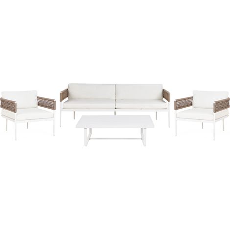 Conjunto de jardín de 5 plazas elegante de poliéster aluminio sofá 2 sillas y una mesa blanco Serla (1/5)