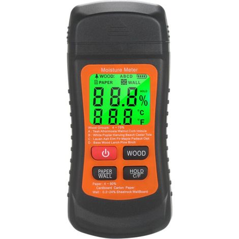 Testeur d'humidité numérique multifonctionnel 3 en 1 pour bois, carton et bois, avec détecteur de contenu, affichage commutable en °C et °F (1/5)