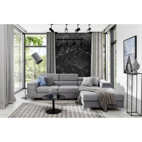 Canapé d'angle convertible en tissu luxe 5 places, RICHARD, gris, angle droit (1/5)
