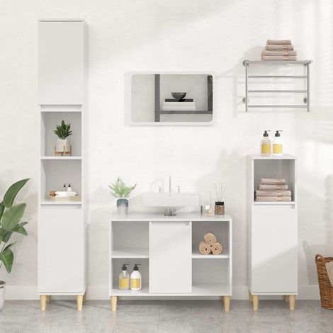 vidaXL Armario de lavabo madera contrachapada blanco brillo 80x33x60cm (1/5)