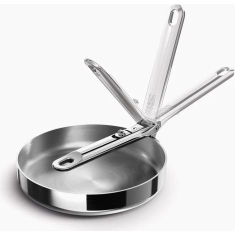 Space Steel Bratpfanne de Edelstahl de 20 cm (8"), klappbarer Griff, ideal für kleine Küchen, gleichmäßige Wärmeverteilung, einfache deReinigung und Lagerung