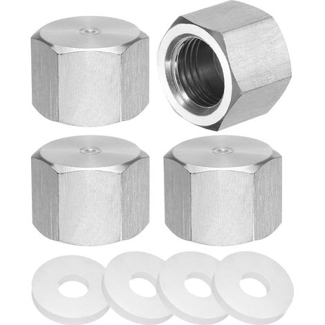 4pcs Bouchon Hexagonal 304 Acier Inoxydable Écrou Avec Rondelle, PT 1/4" Filetage Femelle Raccord Tuyau, Bouchon Ligne Gaz Ligne Eau Vanne Arrêt Raccords Plomberie, Ton Argenté (1/5)