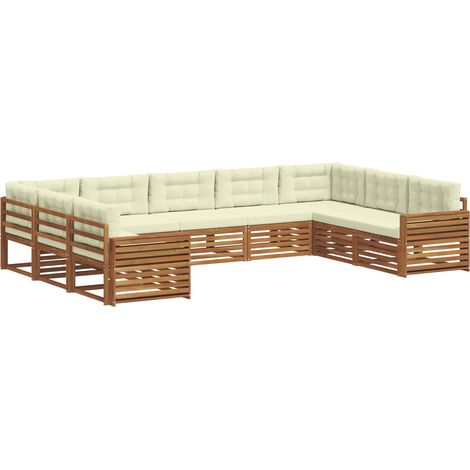 Outdoor Sofa Set 9 pcs Natural and Cream Solid Acacia Wood vidaXL (1/5)