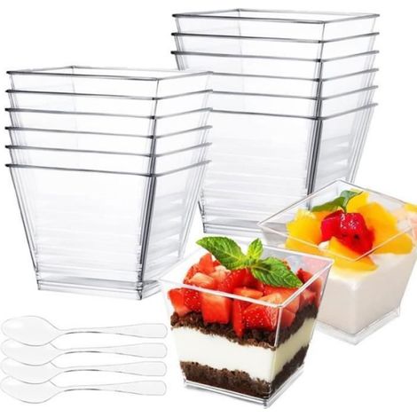 Tasse à Dessert - Non spécifié - 50 Pièces - Plastique de qualité alimentaire - Transparent - Réutilisables tra ENSEMBLE PATISSERIE (1/5)