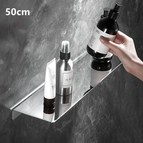 Étagère de rangement de salle de bain en acier inoxydable 304 chromé brossé (50 cm) - Étagère d'angle pour douche - 20/ multifonctionnelle (1/5)