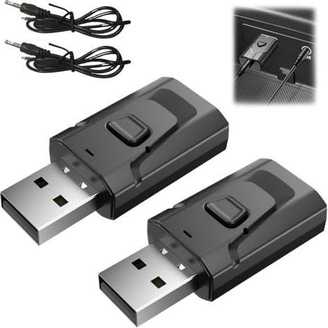 2 adattatori USB Bluetooth adattatore USB Bluetooth con cavo audio da 3,5 mm compatibile con vari dispositivi, tra cui computer, TV, proiettori, altoparlanti e cuffie