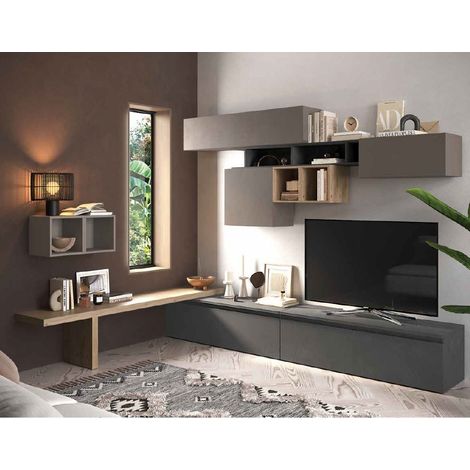 Parete attrezzata soggiorno L 276x200x40 comp  45 - Infinity  ARGILLA / CADIZ / PIOMBO