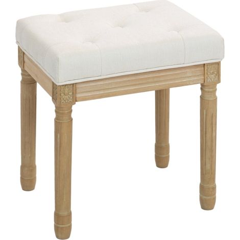 Repose-pieds-avec-siège-Pouf-et-banc-lin-rembourré-Pieds-bois-Beige-42x32x46,5cm (1/5)