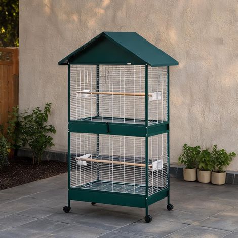 Cage à oiseaux spacieuse en bois et acier avec séparateur (1/5)