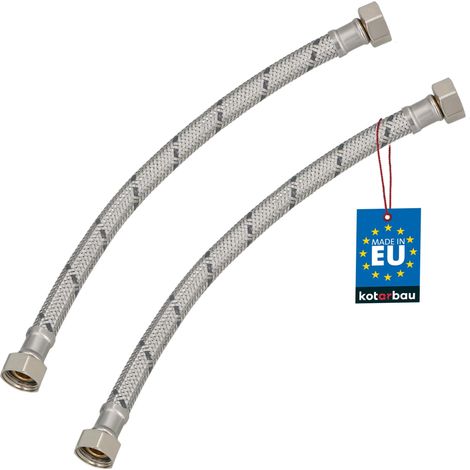 KOTARBAU® Lot de 2 Flexible Robinet 3/8"x3/8" - Tuyau Robinet 30cm - Acier Inoxydable - Rallonge Robinet Cuisine Flexible - Tuyau Robinet Cuisine Flexible - Tuyau Flexible Plomberie - Argent (1/4)