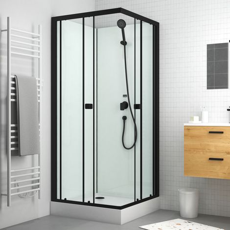 Cabina Doccia Quadrata 80x80x200cm - Porte Scorrevoli - Pannelli Bianchi e Profili Neri Opachi