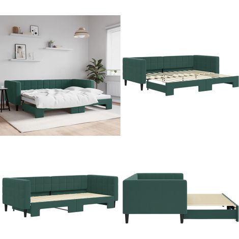 vidaXL Lit de jour avec gigogne sans matelas vert foncé 90x200 cm (1/5)
