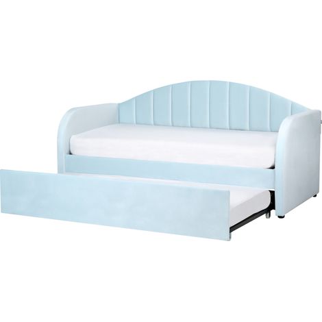 Cama con somier de terciopelo azul claro 90 x 200 cm nido habitación Eyburie (1/5)