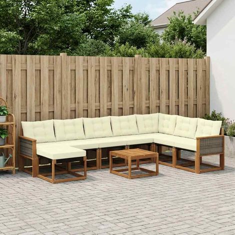 vidaXL Conjunto de sofás de exterior 9 uds. Natural y Crema (1/5)